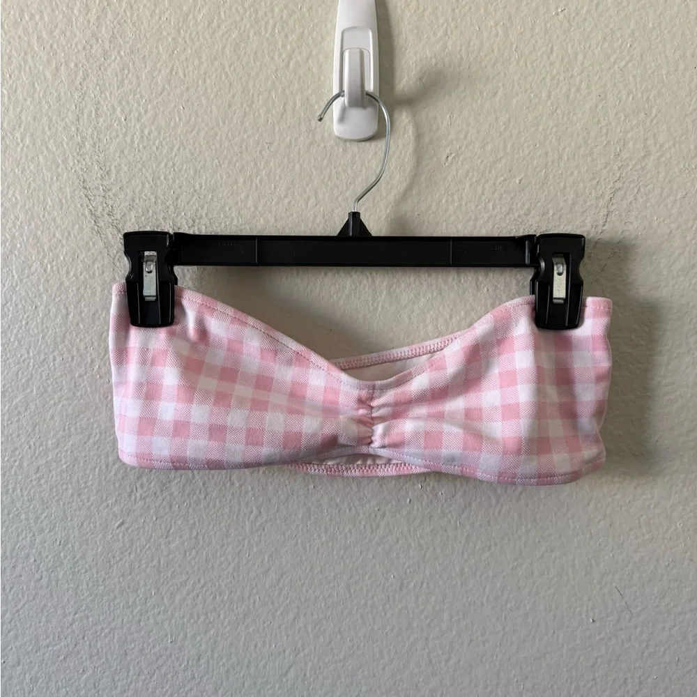 Frankies Bikinis Jeanette Strapless Bikini Top Baby Pink Gingham Size M Summer
